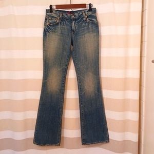 Blue Cult - The Kate,  Med Wash Mid-Rise Distressed Flare Jeans W28